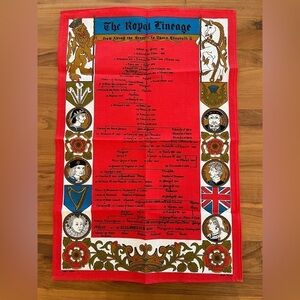 THE ROYAL LINEAGE United Kingdom Vintage Linen Tea Towel Never Used Gift Idea